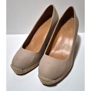 J. CREW Beige Round Toe Slip-On Canvas Espadrille Jute Wedge Heels Size 9